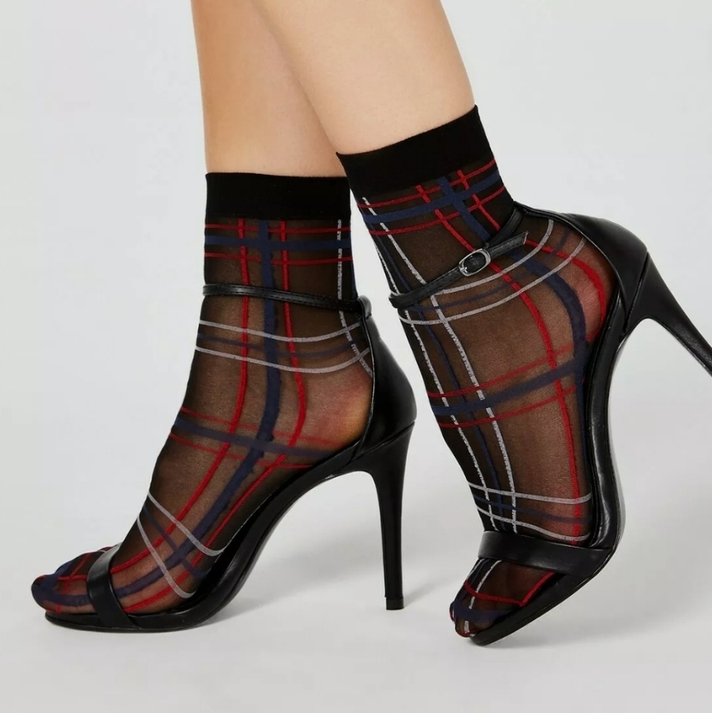 4 pairs Plaid Bow Polka dot Sheer INC International Concepts sock bundle - Picture 5 of 9